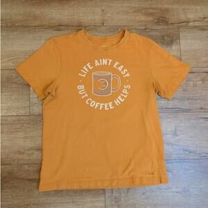 Life is Good Crusher Coffee Life Aint Easy Mens Medium Short Sleeve Shirt Orange